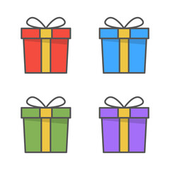 set of gift box icon line in different colors