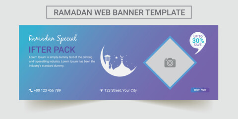Ramadan web banner and social media post template. Social media post template set for Ramadan.