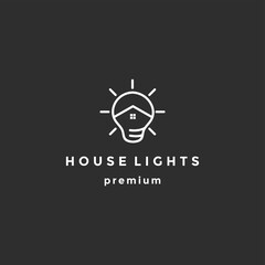 House Of Lamp Logo Design Isolated In House. Lamp Logo Template. Modern Design. Flat Logo.  on black background