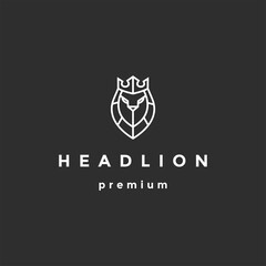 Line Lion head logo vector on black background