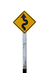 warning curve road sign isolated on white background.