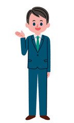 案内をしているスーツを着た男性のイラスト