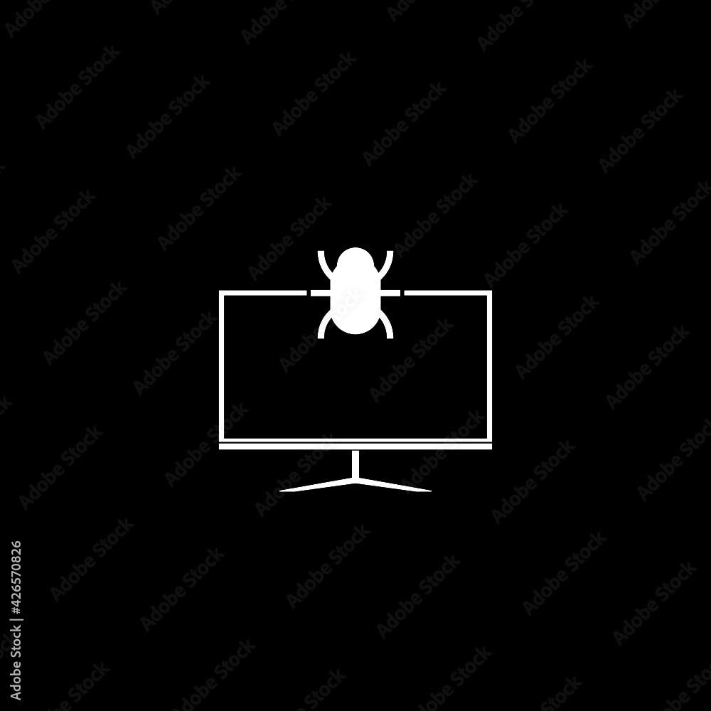 Poster system bug on monitor icon isolated on dark background