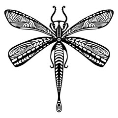 Vector Image of Fantasy Dragonfly for Coloring book Antistress for children and adults. Illustration isolated on white background. Zentangle Outline style, black and white drawing