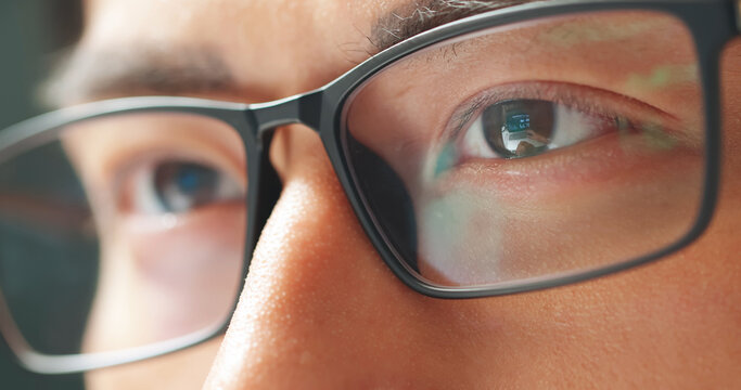 male eye wearing eyeglasses