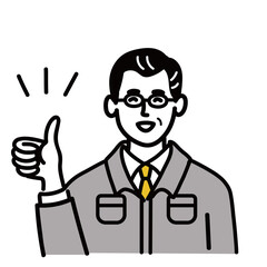 作業服　男性　ミドルエイジ 　ピース　いいね　ポップ　手描き
