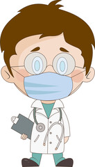 Illustration of a cute doctor in a mask with a folder and a statoscope