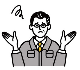 作業服　男性　若い　呆れている　ポップ　手描き
