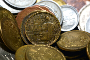 Egyptian 10 milliemes old coin year 1979 obverse side of the coin, Old Egyptian money background of...