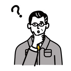 作業服　男性　ミドルエイジ 　考えている　ポップ　手描き
