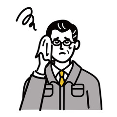 作業服　男性　ミドルエイジ 　困っている　ポップ　手描き
