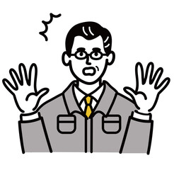 作業服　男性　ミドルエイジ 　驚いている　ポップ　手描き
