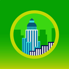 Urban architecture app icon with buildings Bank, Hotel, Courthouse, Hospital, town house, museum, vector illustration design green layout