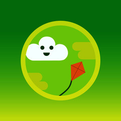 White cloud and kite in a bright sky vector illustration design in web banner style could be use for cloud computing business company's online advertisement campaign and social media posts 