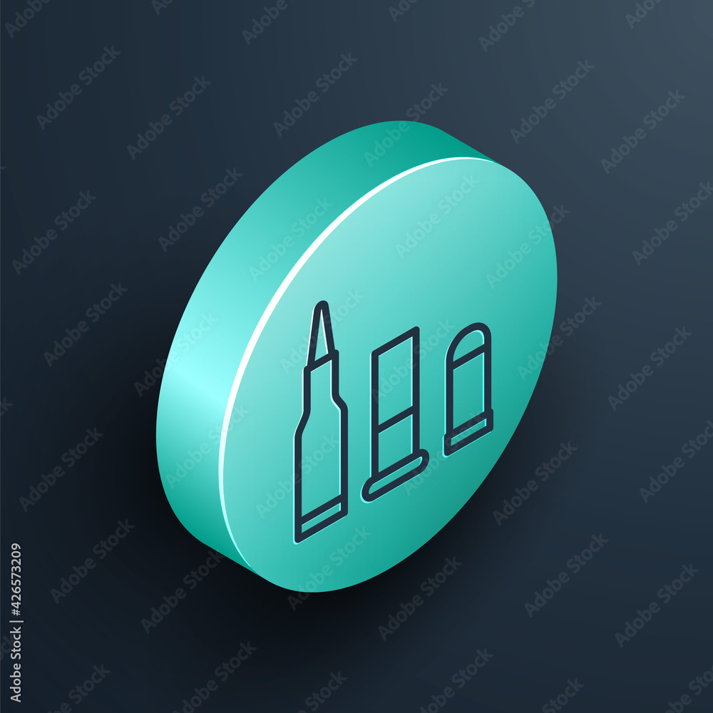 Poster isometric line bullet icon isolated on black background. turquoise circle button. vector