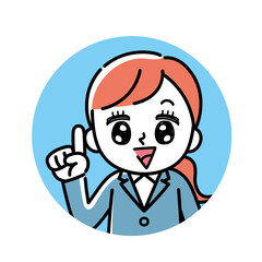 スーツを着た女性のアイコン(指差し)