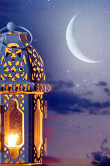 Ramadan Kareem greeting photo of beautiful Arabic lantern. Islamic Holy Month.. 