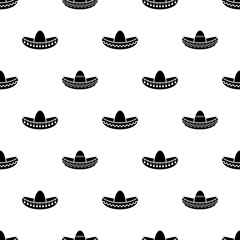 Seamless pattern with sombrero. Mexican hats ornament on white background. vector illustration.