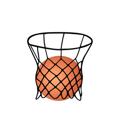 Fototapeta na wymiar Beautiful hand-drawn black vector illustration of basketball game with an orange ball isolated on a white background