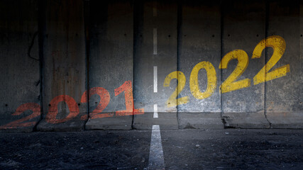 2022 graffiti on the wall - the new year is coming
