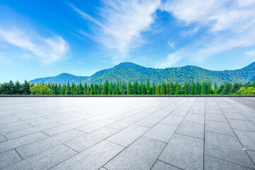 Square floor and green mountain natural scenery in summer.