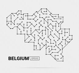 Abstract futuristic map of Belgium. Electric circuit of the country. Vector illustration.	