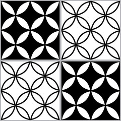 Moroccan and Turkish geoemetic tile seamless vector design, black and white abstract textile or fabric print pattern
