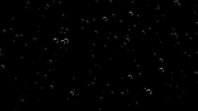 Small and large bubbles in a soda pop up against a black background.