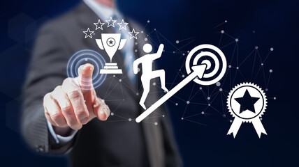 Man touching a goals concept