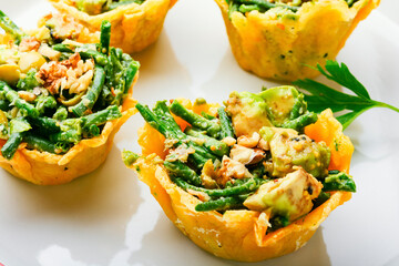 Cheese basket stuffed with vegetables