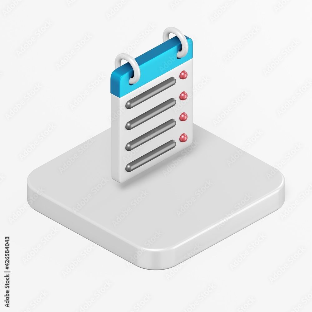 Poster calendar straight line icon. 3d rendering square button key isometric view, interface ui ux element.