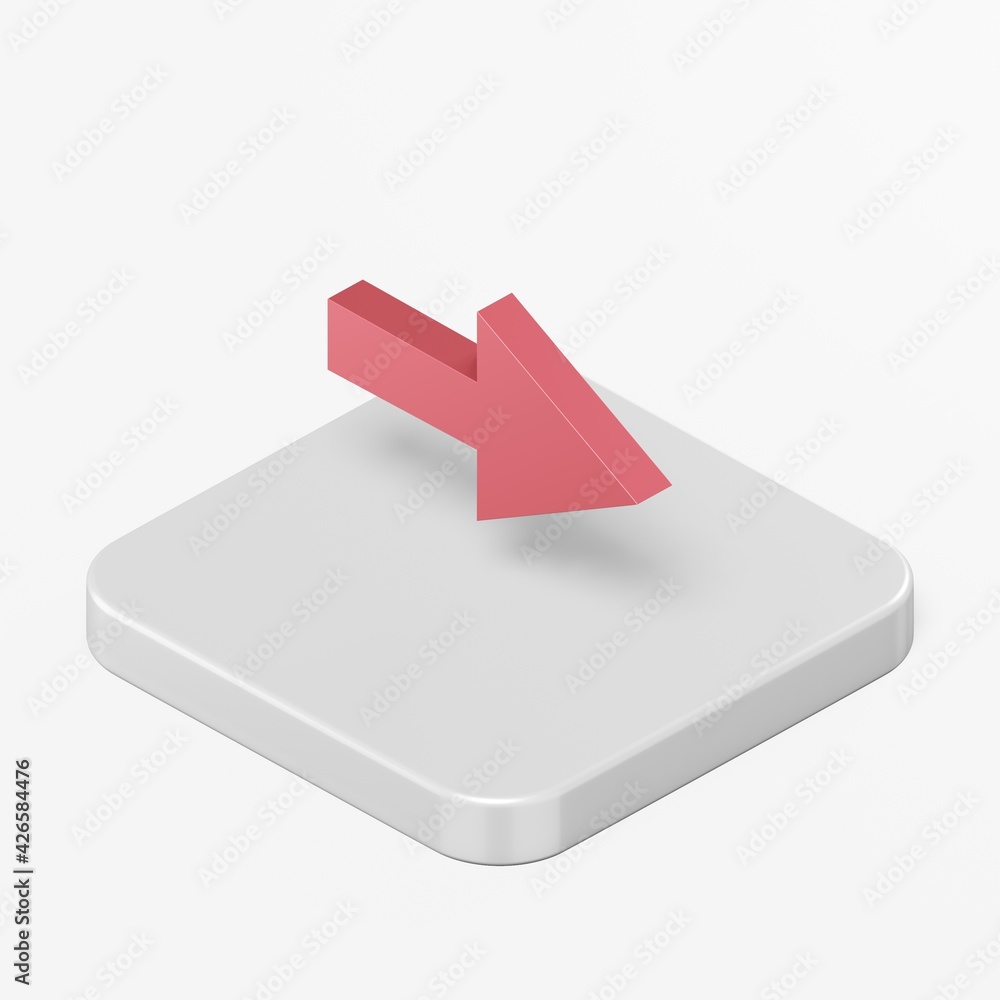 Poster red right arrow icon. 3d rendering square button key isometric view, interface ui ux element.