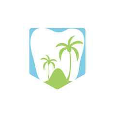 Dental clinic dentistry logo design. Dental logo with the concept of tropical island.
