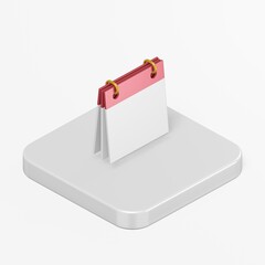 Clean calendar icon. 3d rendering square button key isometric view, interface ui ux element.