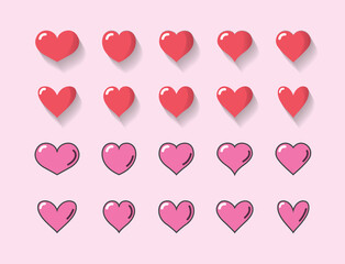 Set of red heart and pink heart with different shape.