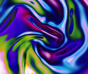 Iridescent vibrant liquid background texture. Fluid Colorful waves abstract render. Shiny acid with smooth folds like waves on a liquid surface.