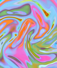 Iridescent vibrant liquid background texture. Fluid Colorful waves abstract render. Shiny acid with smooth folds like waves on a liquid surface.