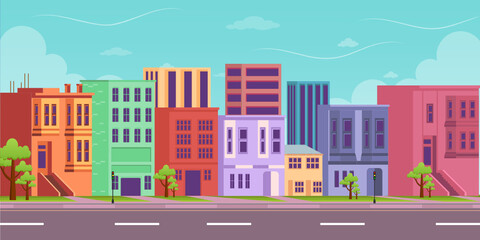 Fototapeta premium Download cityscape wallpaper in flat editable vector