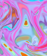 Iridescent vibrant liquid background texture. Fluid Colorful waves abstract render. Shiny acid with smooth folds like waves on a liquid surface.