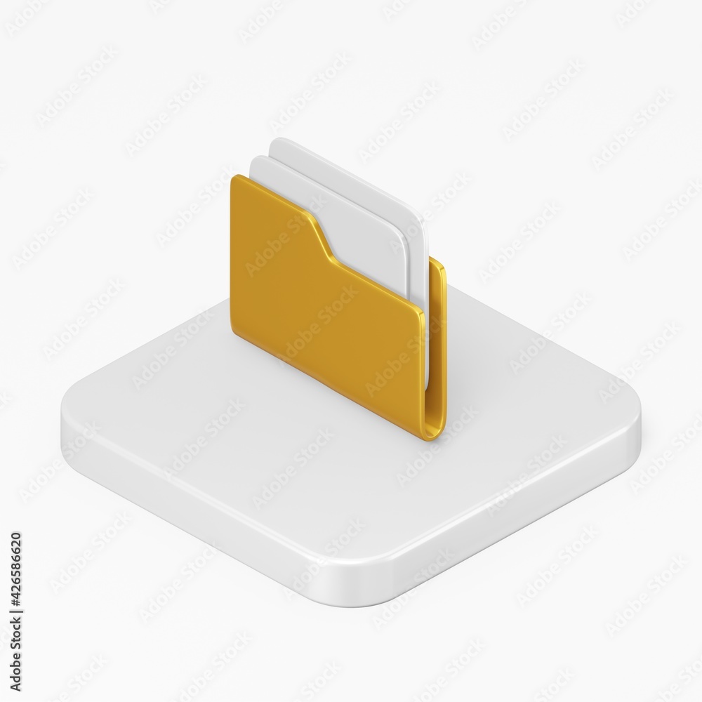 Poster document folder yellow icon. 3d rendering square button key isometric view, interface ui ux element.