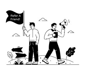 
A creative design illustration of refer a friend 

