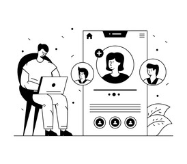 
A glyph linear design illustration of add friend 

