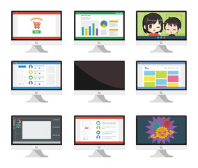 デスクトップパソコンモニターのイラストセット