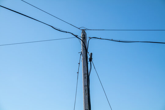 Utility Pole and lines for transmission of electricity and communication to dwellings in rural Ireland