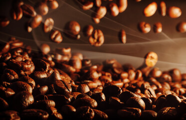 Close up of coffee beans on dark background