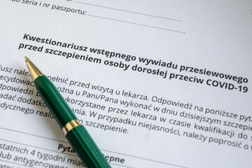 Polish health questionnaire for Covid-19 vaccination