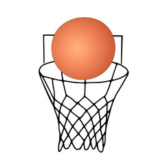 Beautiful hand-drawn black vector illustration of basketball game with an orange ball isolated on a white background