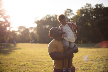 African American father and son in nature. - 426590464
