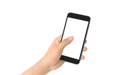 Hand holding smartphone device touching screen