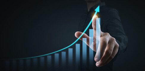 Businessman plan graph growth and increase of chart positive indicators